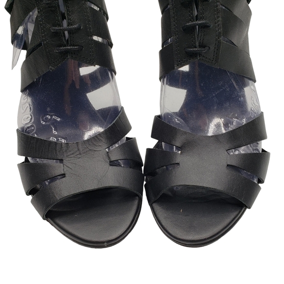TOPSHOP | Black Strappy Vegan Leather Cage Lace Up Open Toe Heels Women's 7.5 - Picture 4 of 14